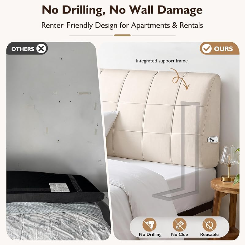 Twin Headboard Only - Memory Foam Bed Headboard, No Assembly Required - Beige