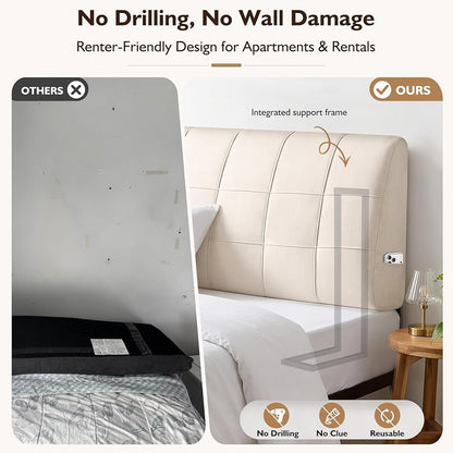 Twin Headboard Only - Memory Foam Bed Headboard, No Assembly Required - Beige