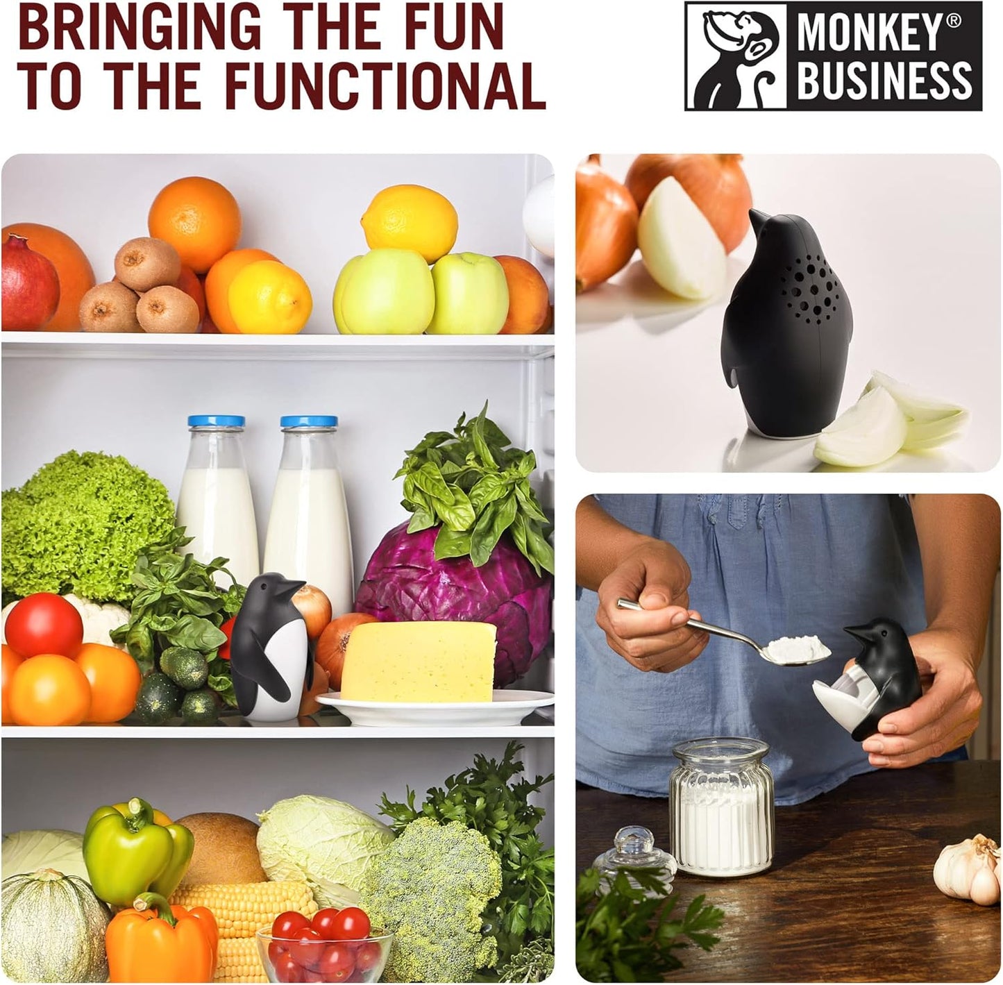 Monkey Business Chill Bill Refrigerator Deodorizer - Cute Baking Soda Container for Fresh Fridge | Kitchen Gadget
