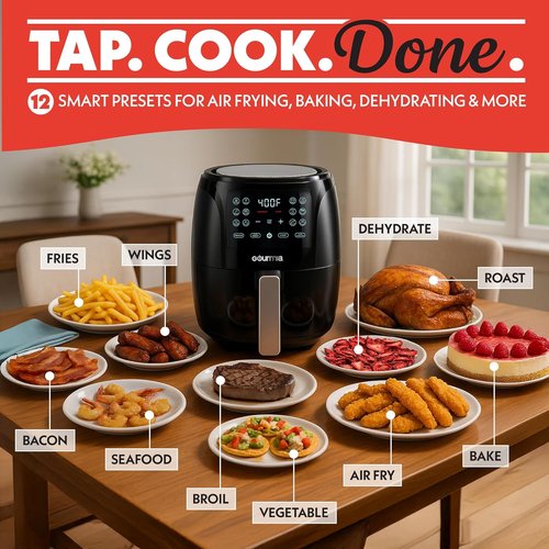 Gourmia Air Fryer - 4 Qt Capacity with FryForce360º Technology | Digital Display & 8 Cooking Presets, Black