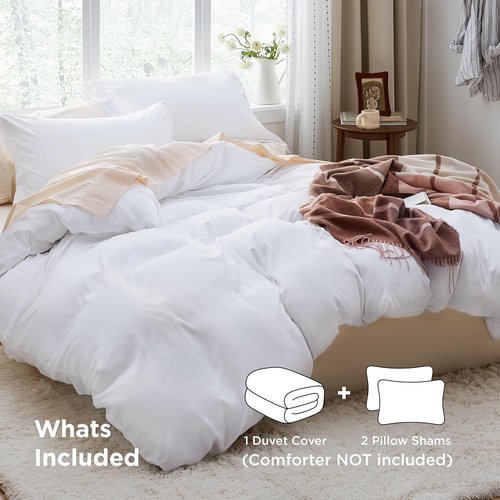 Bedsure Duvet Cover Set - Bright White Queen Size, Extra Soft 3-Piece Bedding with Zipper Closure & Pillow Shams