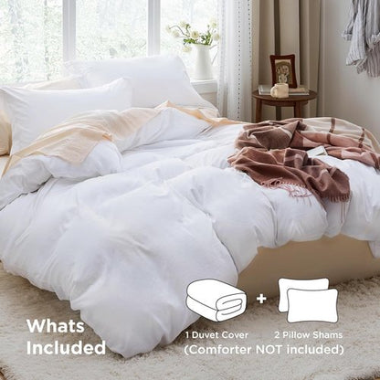 Bedsure Duvet Cover Set - Bright White Queen Size, Extra Soft 3-Piece Bedding with Zipper Closure & Pillow Shams