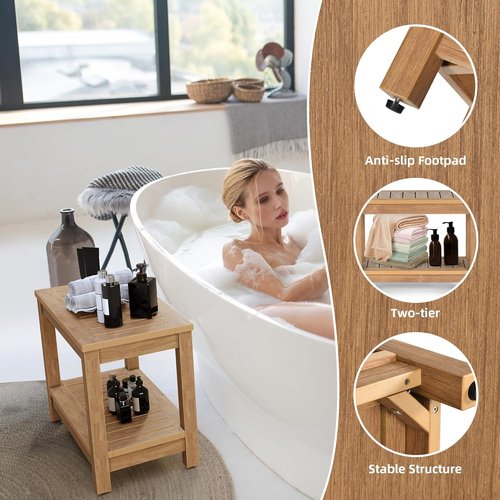 DWVO Shower Stool - 23.5in Water-Resistant Non-Slip Bench for Bathroom & Outdoor Use (Teak)