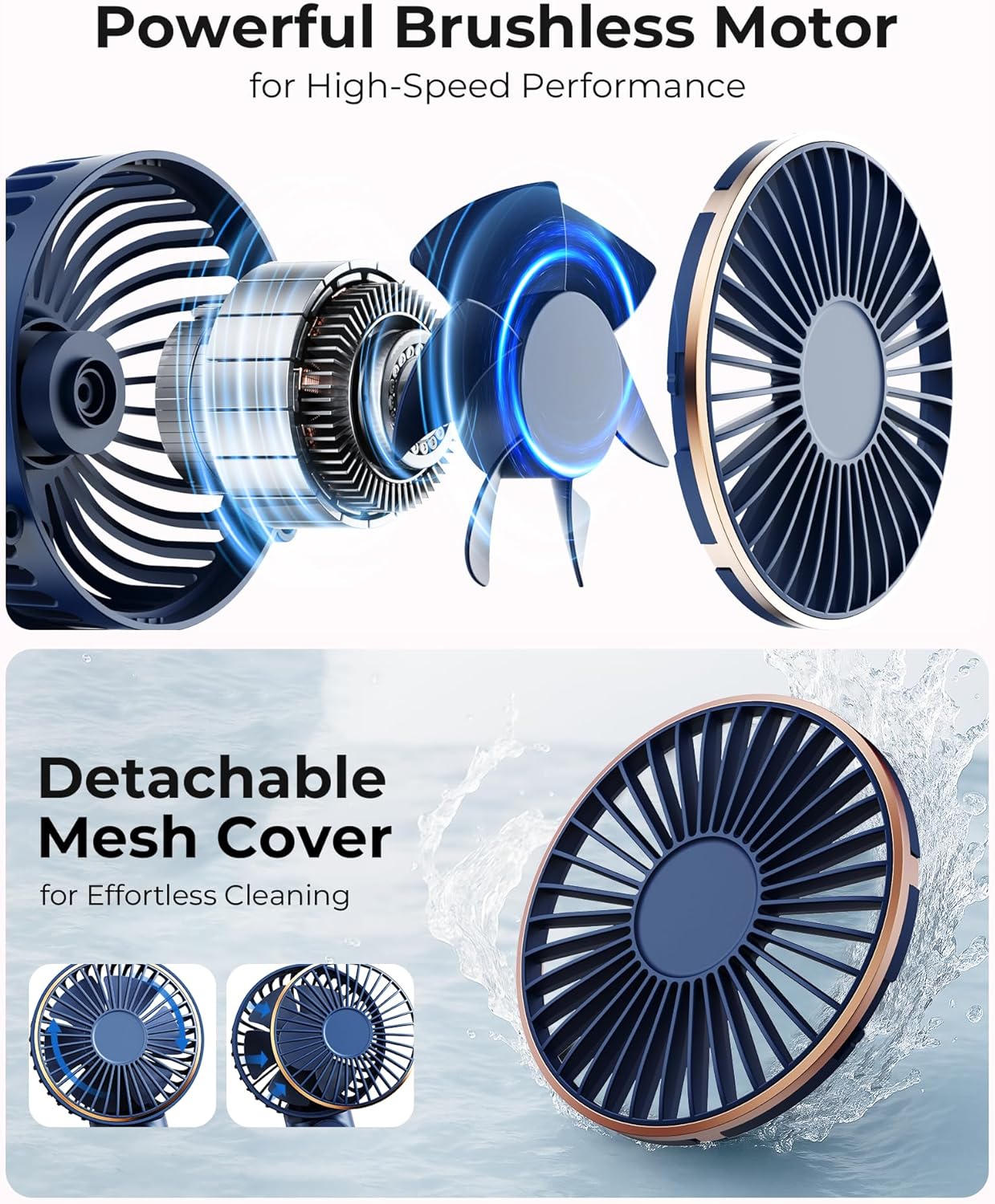 TUNISE Portable Handheld Fan - Rechargeable 4000mAh Battery | 180° Adjustable, 6-Speed, Quiet Design