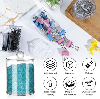 XIPENGKEJI Qtip Holder Set - 2 Pack Apothecary Jars with Lids for Bathroom Organization | Clear 10oz-12oz