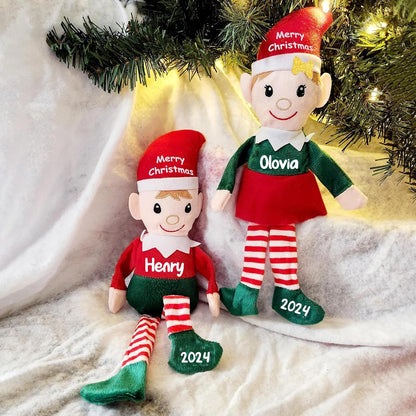 Skiennix Custom Christmas Elf Plush Doll - 14.5" Personalized Toy for Kids | Ideal Xmas Gift (Red/Green)