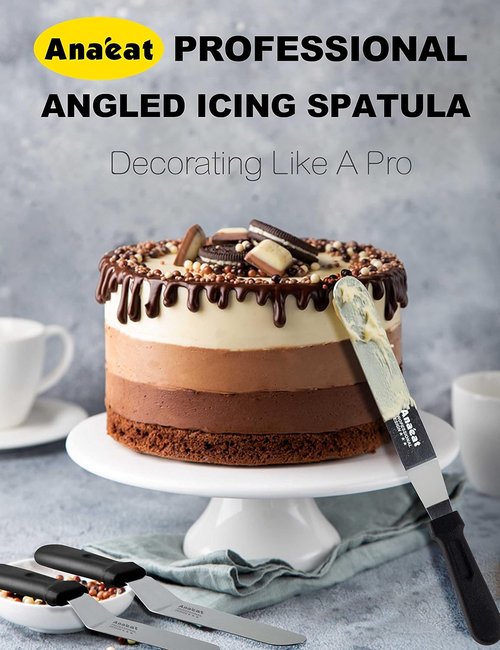 Anaeat Icing Spatulas - Set of 3 Professional Angled Offset Cake Spatulas with Stainless Steel Blades (6", 8", 10")
