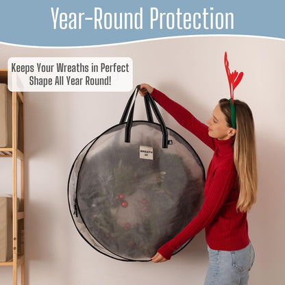 VENO Wreath Storage Container - 30 Inch Heavy Duty Clear Bag with Wall Hanging Handles | 2 Pack