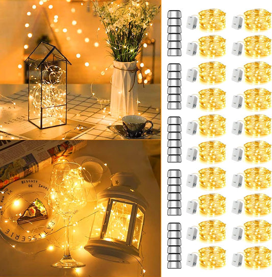 MUMUXI Fairy Lights - 20 Pack 7.2ft Battery Operated Mini LED Twinkle Lights | Waterproof Copper Wire, Warm White