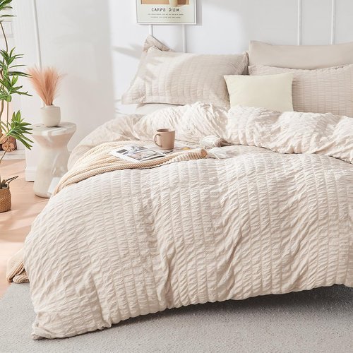 HYMOKEGE King Comforter Set - Beige Oversized 7-Piece Luxury Bedding Set with Sheets & Pillowcases