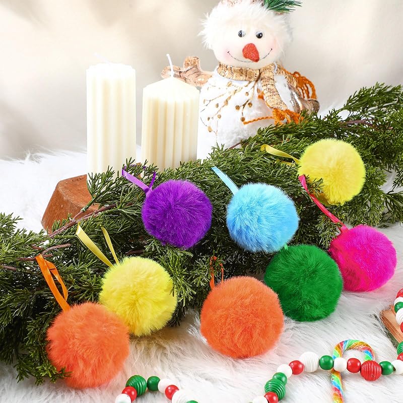 Neon Faux Fur Christmas Ball Ornaments 48 Pcs 3.1in - ShinyRelief Variation: Neon