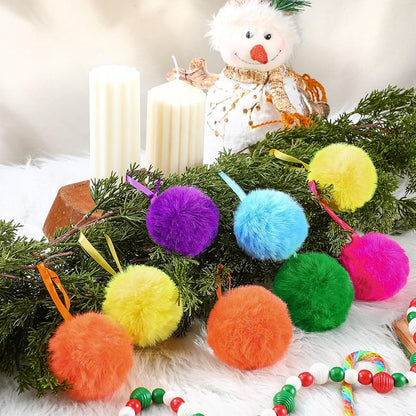 Neon Faux Fur Christmas Ball Ornaments 48 Pcs 3.1in - ShinyRelief Variation: Neon