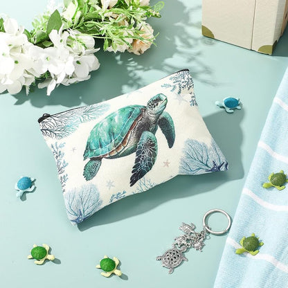 Sea Turtle Gift Set: Tote Bag, Makeup Bag, 14 oz Enamel Mug, Socks, Keychain — Sea Turtle Variation