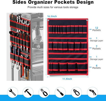 JUNNUJ Power Tool Organizer Cart - Heavy Duty Rolling Storage with Charging Station | Red