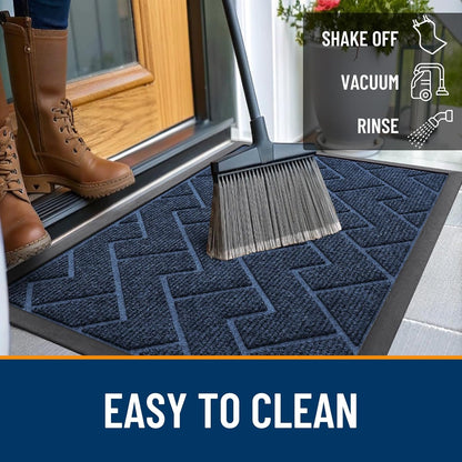 OLANLY Waterproof Front Door Mat - All-Season Indoor/Outdoor Doormat | Sturdy Natural Rubber, Herringbone Brick (Blue, 47x23)