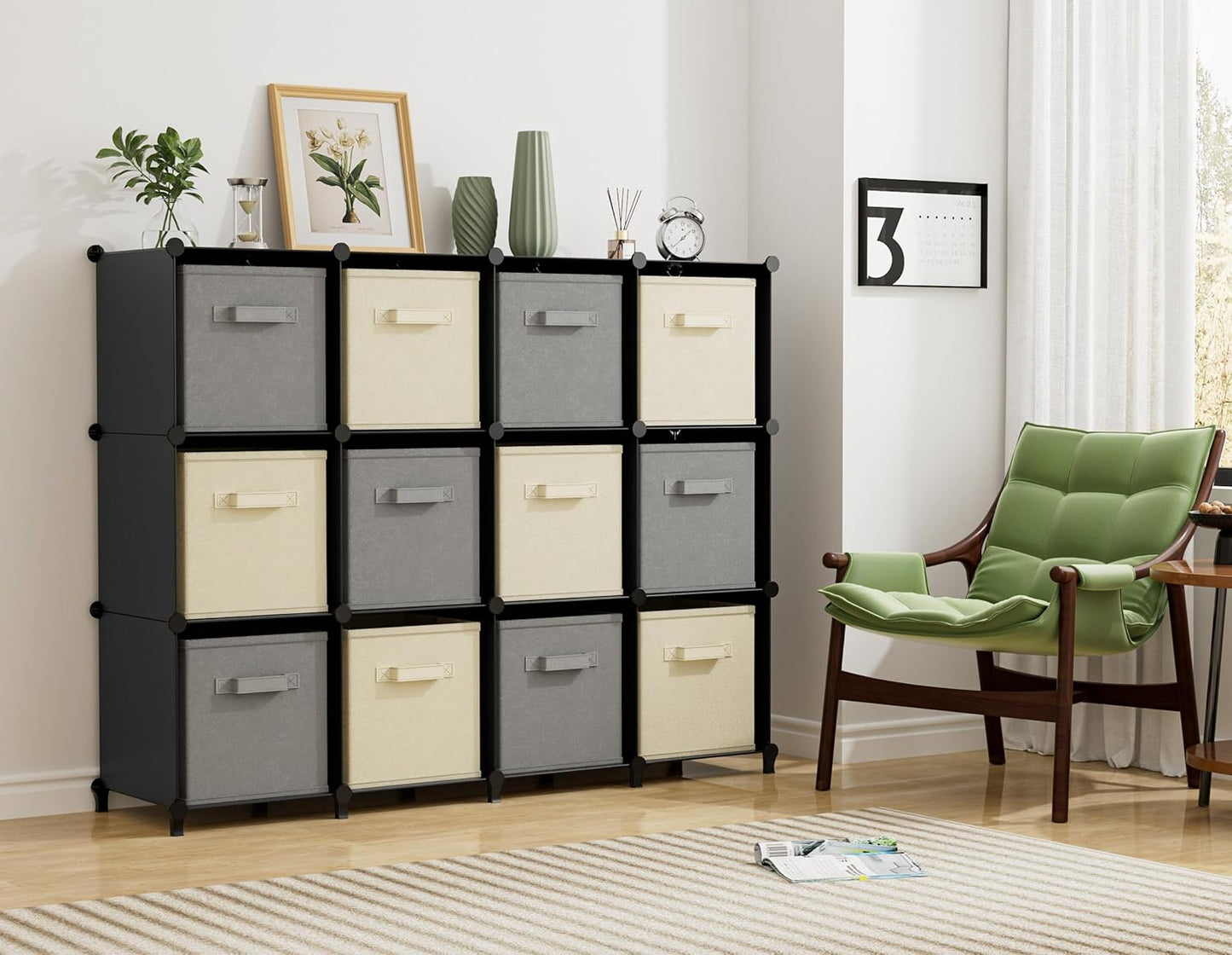 Closet Organizers - Skiennix 12 Cube Storage Organizer for Kids & Adults | Portable Black Shelves