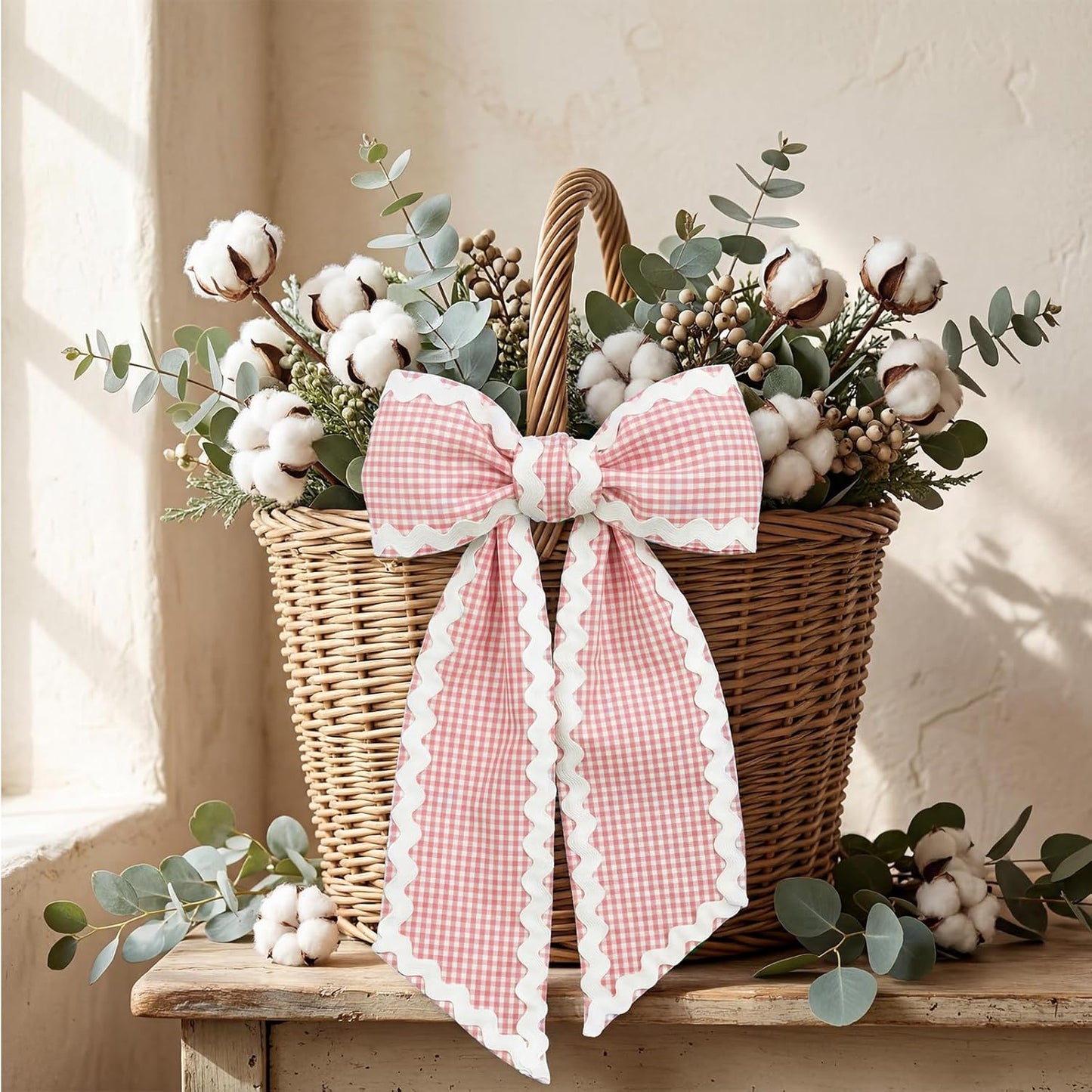 Regine Switzerland Easter Wreath Bow - Pink Buffalo Plaid Ribbon for Front Door & Baby Showers