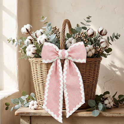 Regine Switzerland Easter Wreath Bow - Pink Buffalo Plaid Ribbon for Front Door & Baby Showers