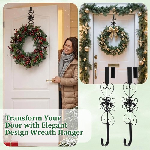 **Regine Switzerland Heavy-Duty Metal Wreath Hangers - Elegant 15.5-Inch Door Hooks for Indoor/Outdoor Decor (Black)**