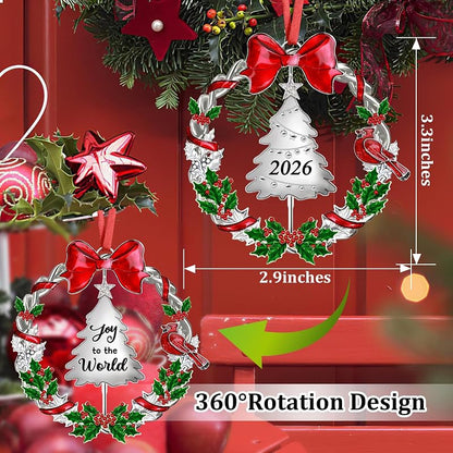 Rotating 2026 Christmas Ornament - Double-Sided Wreath Keepsake in Metal, 1 Pack (Variation: Rotatable Ornament+Large)