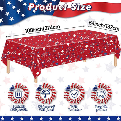 Patriotic Tablecloth Set by [Brand Name] - 3 Pcs Red, White & Blue Disposable Table Covers | 54 x 108 Inch for 4th of July & Memorial Day Celebrations