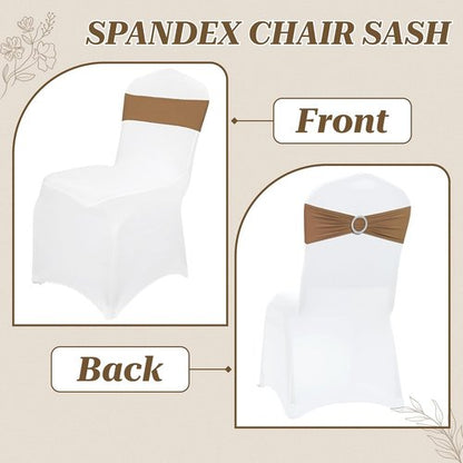 MDS Premium Spandex Chair Sashes - Stretchy Bow Covers with Buckle Slider | 25-Pack in Mocha for Weddings & Events