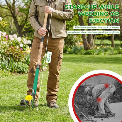 Garden Weeder Tool - Heavy Duty 43.7in Stand-Up Dandelion Remover with 2 Weed Eject Feature & Bamboo Handle