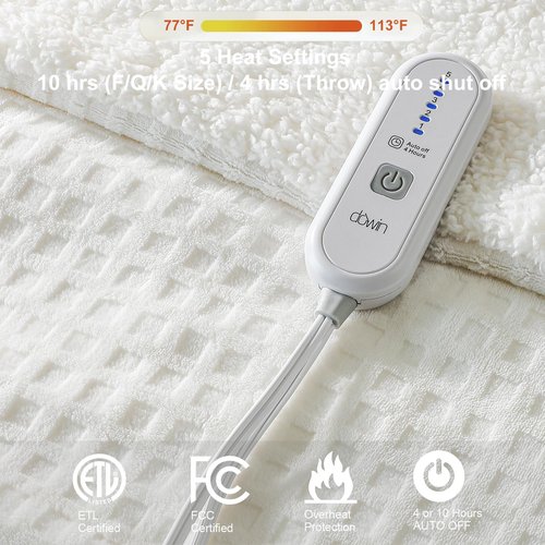 Dowin Heated Blanket Electric Blanket - Throw Size Waffle Fleece Heating Warming Blankets with Auto Shut Off for Couch Office Chair Bed Adults Fuzzy Cozy Machine Washable 50x60 Beige