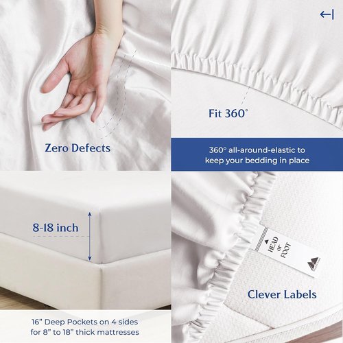 Mayfair Linen King Size Organic Cotton Sheets - 4 PC Soft & Cooling White Percale Set | GOTS Certified, 16" Deep Pocket