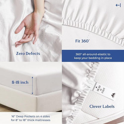 Mayfair Linen King Size Organic Cotton Sheets - 4 PC Soft & Cooling White Percale Set | GOTS Certified, 16" Deep Pocket