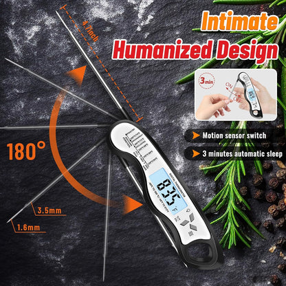 Meat Thermometer - IP67 Waterproof Digital Thermometer with Backlight & Magnet for BBQ, Grill, Candy