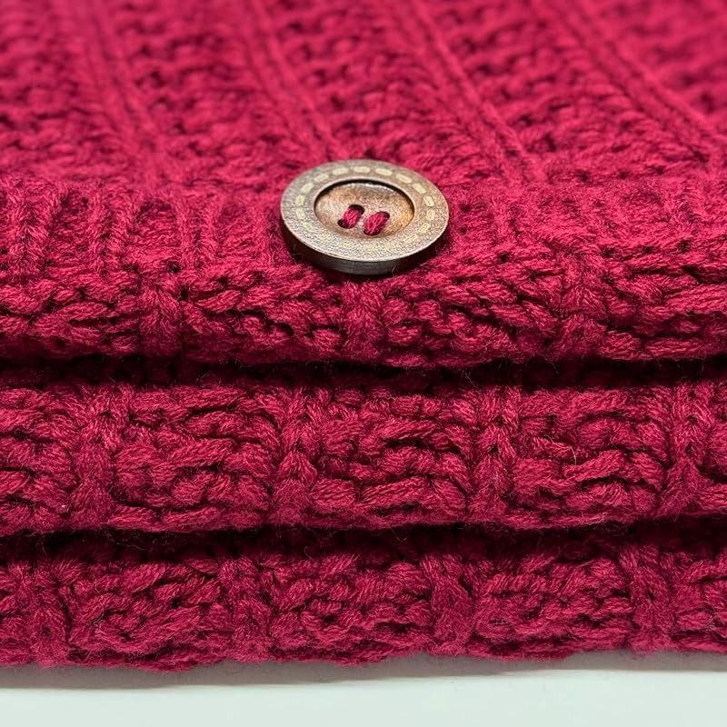 72-Inch Rib Knit Christmas Tree Skirt with Oak Buttons - Burgundy (Variation: Burgundy+72-Inch)