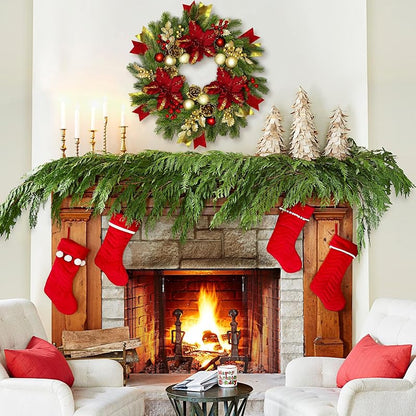 Red 24-Inch Christmas Wreath with Lights & Poinsettias - Pre-Lit