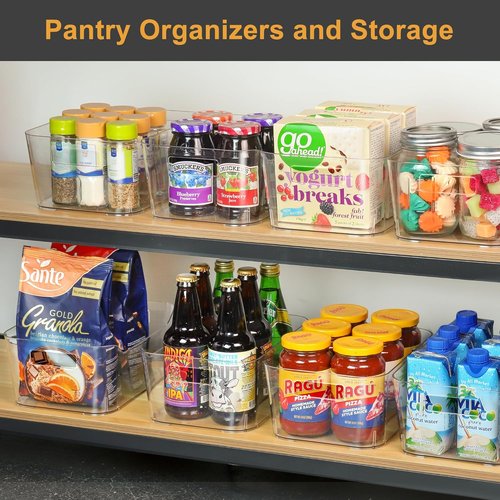 Heyuzb 12-Pack Clear Plastic Storage Bins - Versatile Organizers for Kitchen, Office & Pantry