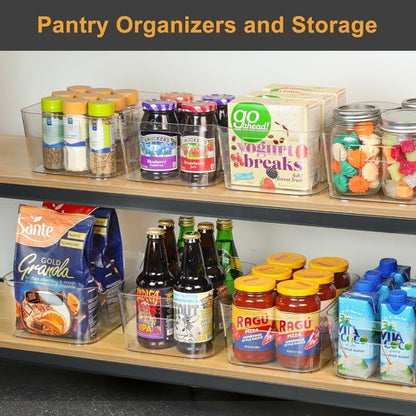 Heyuzb 12-Pack Clear Plastic Storage Bins - Versatile Organizers for Kitchen, Office & Pantry