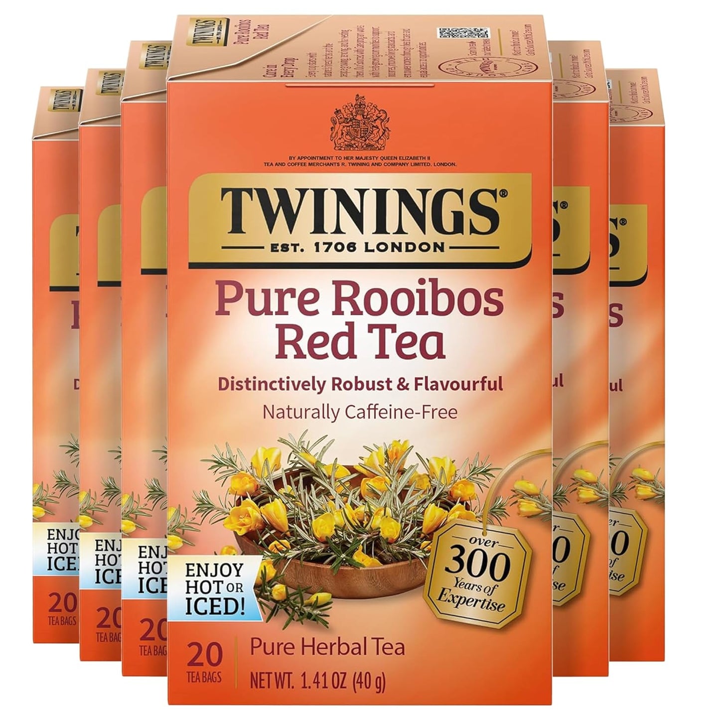 Twinings Pure Rooibos Red Herbal Tea - Sweet, Uplifting Aroma | 120 Individually Wrapped Bags
