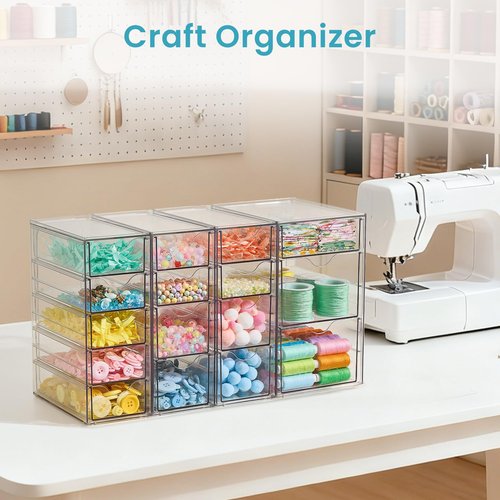 Vtopmart 4 Set Clear Desk Organizer, Pen Organizer with 16 Drawers, Acrylic Desktop Organization and Storage for Office Supplies, Pen, Makeup, Art Craft, Jewelry