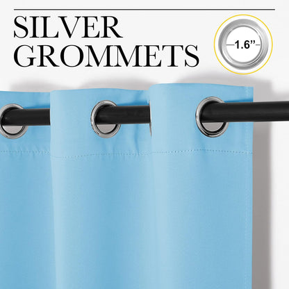 NICETOWN Blue Room Darkening Panels - Extra Long 95" Curtains for Nursery & Dining Room (2 Pieces, 42" Wide)