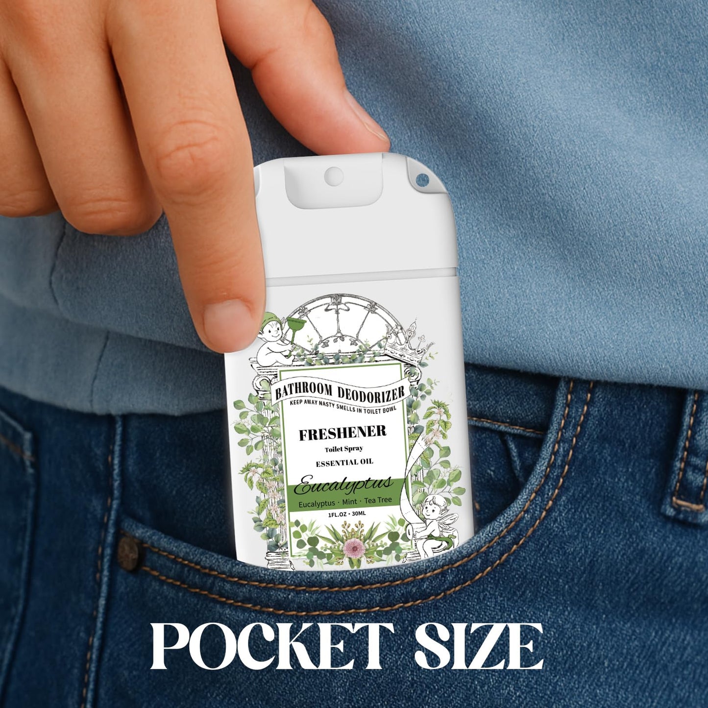 Pocket Size Toilet Spray for Poop, Eucalyptus Scent, Bathroom Odor Eliminator with Removable Hook,Travel Essentials Variety 2 Pack