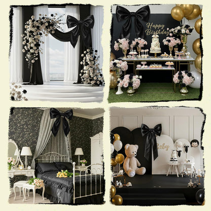 Skiennix Large Black Bow Party Decorations - 43 x 24 Inches Satin Ribbon Wall Decor for Birthdays & Weddings
