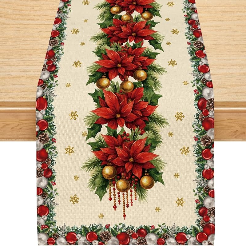 Siilues 220 GSM Merry Christmas Table Runner 13x36 Inch - Polyester Holiday Decor