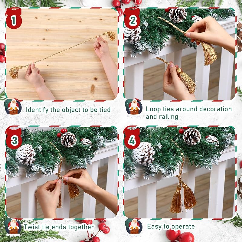 Christmas Garland Ties with Tassels 24in - 15 Pcs, Gold (Variation: Gold+15)