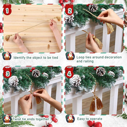 Christmas Garland Ties with Tassels 24in - 15 Pcs, Gold (Variation: Gold+15)