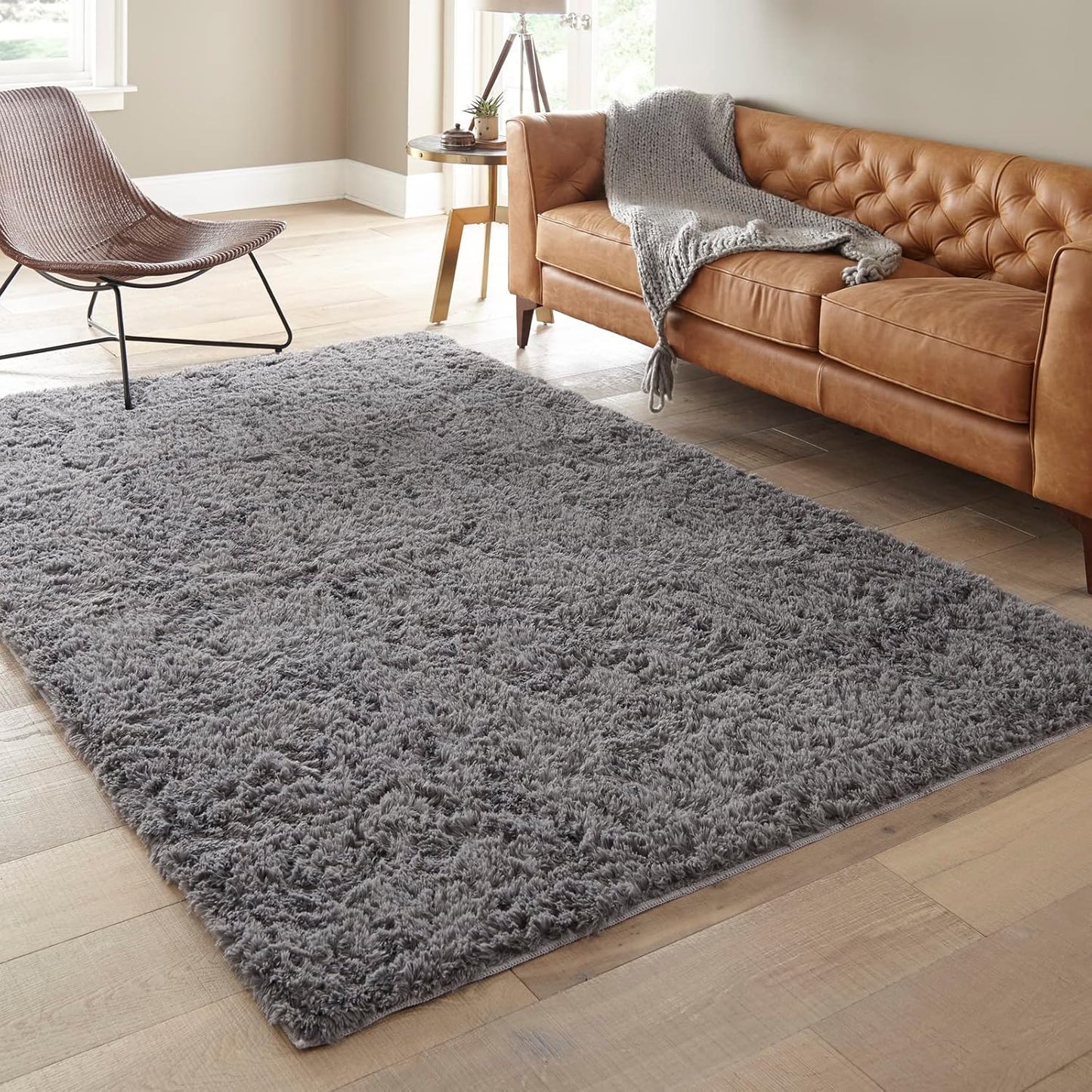 Ophanie Area Rug - Soft Non-Slip Fluffy Shag 5x8 for Living Room & Bedroom | Grey Plush Carpet