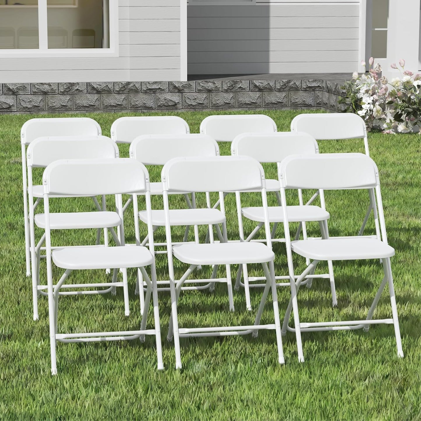 Regine Switzerland 10-Pack White Folding Chairs - Lightweight, Portable Design | 350lb Capacity for Events & Parties