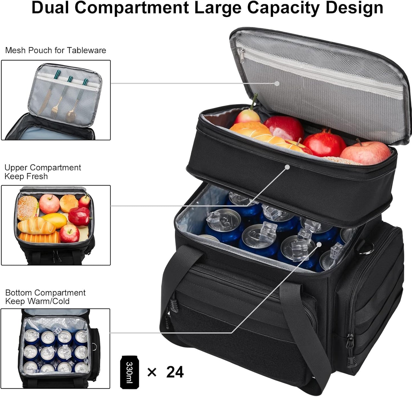 Skiennix Tactical Lunch Box - Insulated, Leakproof Cooler Bag for Work & Travel | Large Black Design
