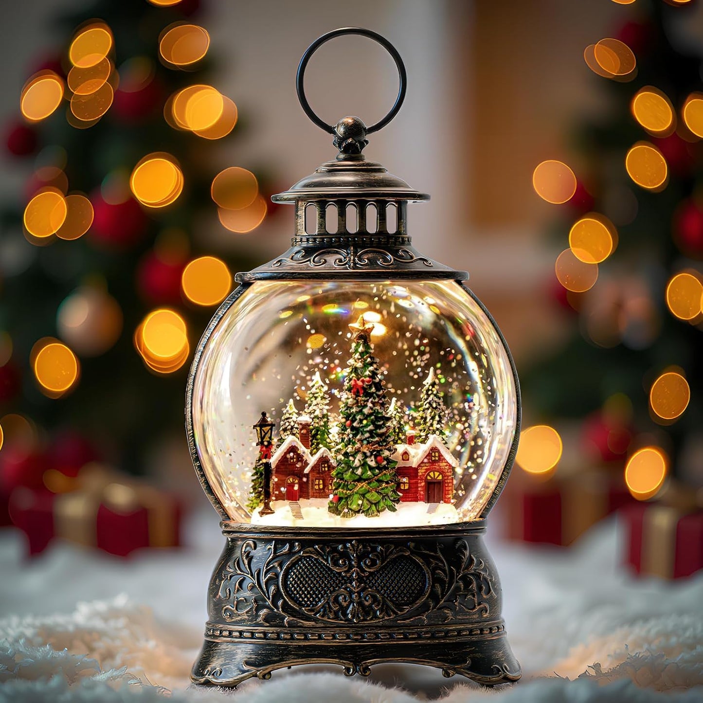 Regine Switzerland Christmas Snow Globe Lantern - Musical Water Lantern with Timer & USB/Battery Operated | Festive Decoration Gift