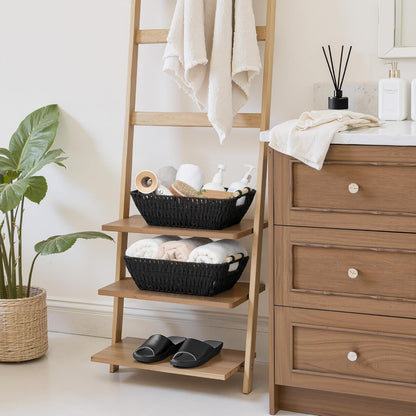 StorageWorks Large Wicker Storage Baskets - Stylish Organizing Solution with Wooden Handles | Black, 2-Pack