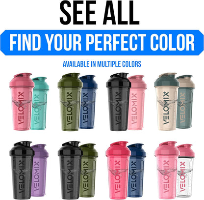 Velomix Protein Shaker Bottles - 28 oz Leak Proof Design with 2 Wire Whisks | 2-Pack (Black/Transparent)