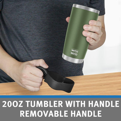 WETOWETO 20oz Insulated Stainless Steel Tumbler - Double Wall Travel Mug with 2 Lids & Straws | Army Green